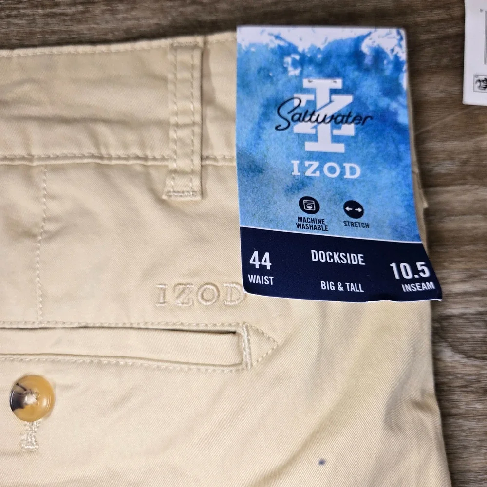 IZOD Saltwater Dockside Shorts Mens 44 Beige Stretch Chino Big Tall Casual